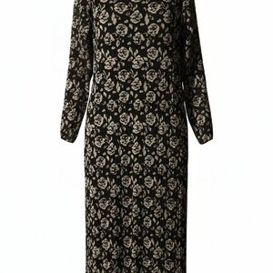 Stockholm Atelier Floral Long Sleeve Midi Dress Large Gray Cream
